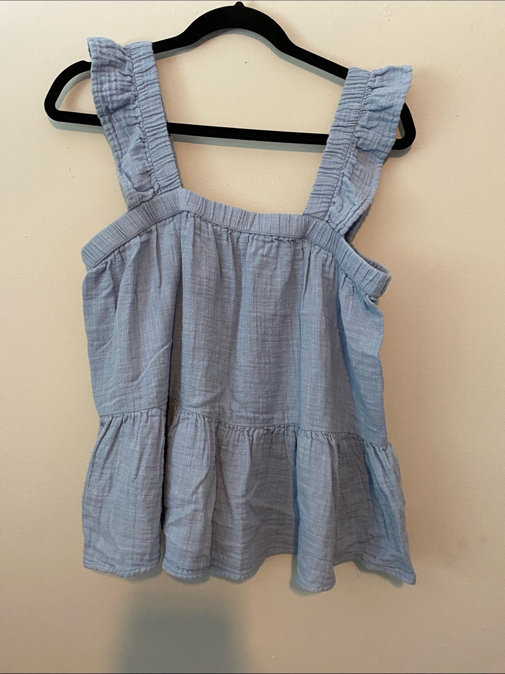 SO Light Blue Ruffle Strap Cotton Tank Top
